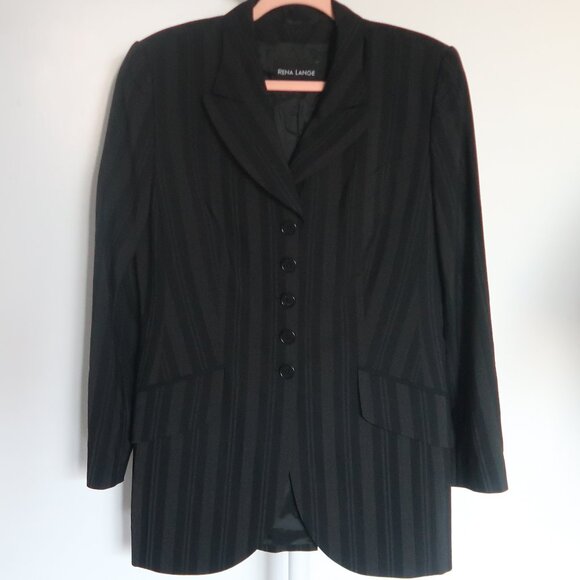 Rena Lange Black Virgin Wool Pinstripe Tailored Blazer Jacket Size 42 EU 10 US - Picture 2 of 8